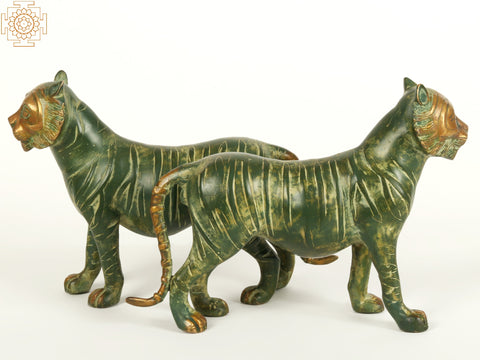 9" Brass Decorative Tiger Pair Figurine | Home Decor