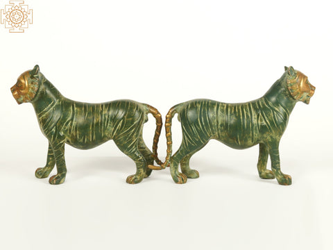 9" Brass Decorative Tiger Pair Figurine | Home Decor