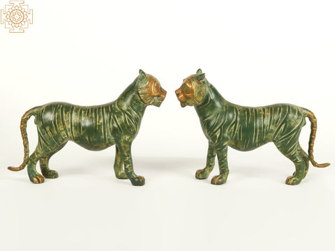 9" Brass Decorative Tiger Pair Figurine | Home Decor