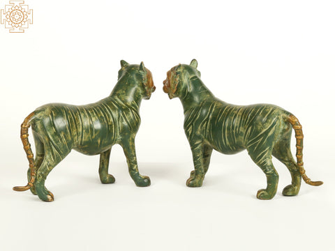 9" Brass Decorative Tiger Pair Figurine | Home Decor