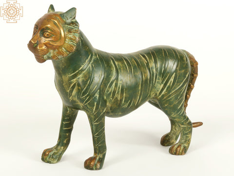 9" Brass Decorative Tiger Pair Figurine | Home Decor