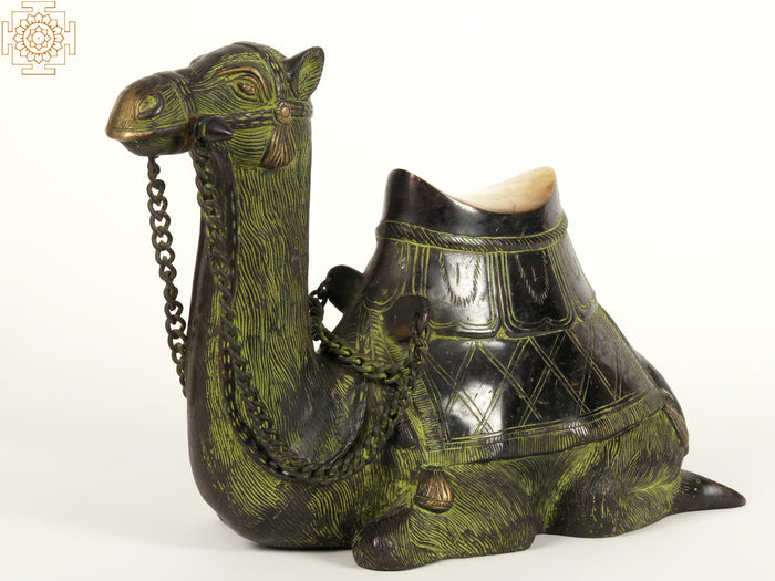 15" Handmade Brass Seated Camel Statue for Home Decor