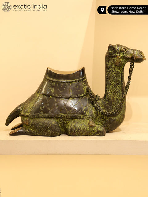 15" Decorative Brass Seated Camel Statue | Home Decor