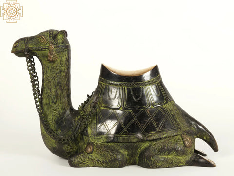 15" Decorative Brass Seated Camel Statue | Home Decor