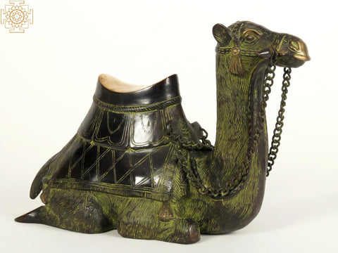 15" Decorative Brass Seated Camel Statue | Home Decor