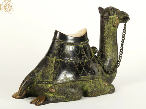 15" Decorative Brass Seated Camel Statue | Home Decor