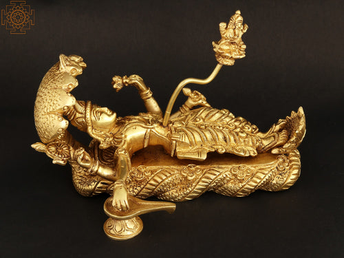 7" Shri Padmanabha Swamy Brass Statue - Handmade Lord Vishnu Idol