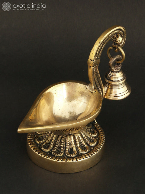5" Brass Handheld Ritual Lamp with Bell