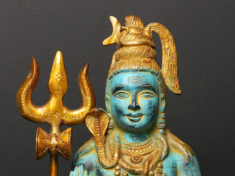 10" Sitting Lord Shiva in Blessing Gesture | Brass Statue