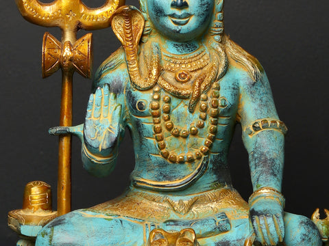 10" Sitting Lord Shiva in Blessing Gesture | Brass Statue