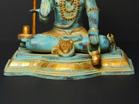 10" Sitting Lord Shiva in Blessing Gesture | Brass Statue