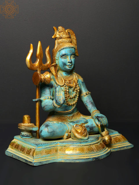 10" Sitting Lord Shiva in Blessing Gesture | Brass Statue