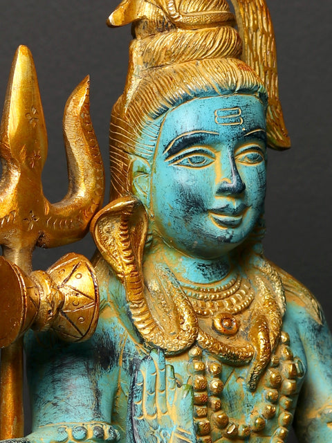 10" Sitting Lord Shiva in Blessing Gesture | Brass Statue