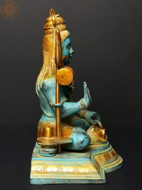 10" Sitting Lord Shiva in Blessing Gesture | Brass Statue