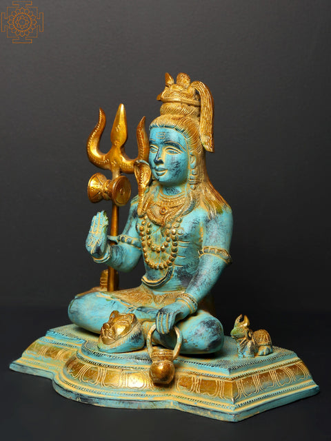 10" Sitting Lord Shiva in Blessing Gesture | Brass Statue