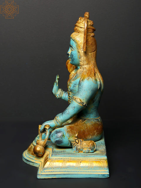 10" Sitting Lord Shiva in Blessing Gesture | Brass Statue