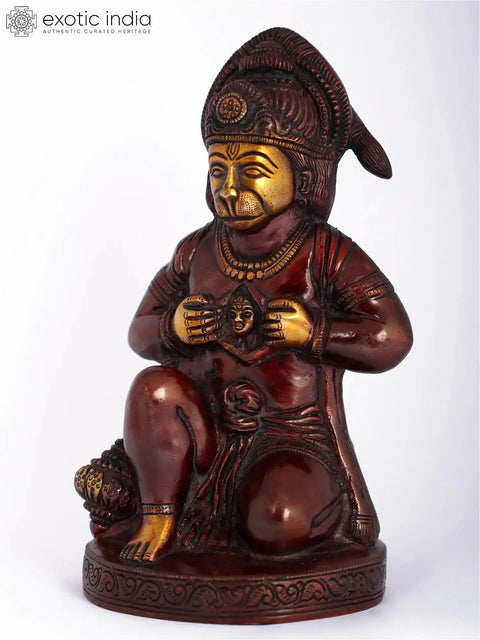8" Red Color Lord Hanuman Tearing His Chest to Reveal Shri Ram Image | Brass Statue