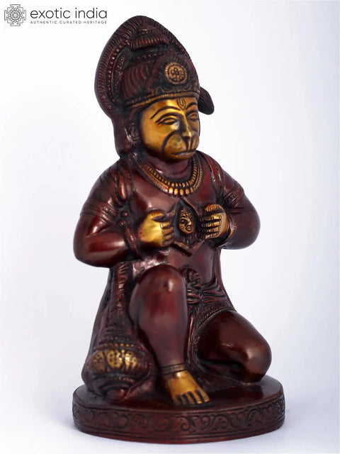 8" Red Color Lord Hanuman Tearing His Chest to Reveal Shri Ram Image | Brass Statue