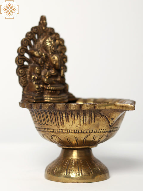 6" Small Lord Ganesha Lamp In Brass | Handmade