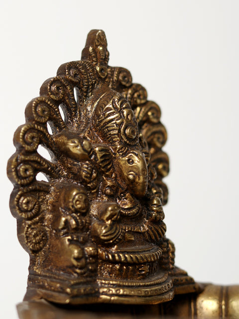 6" Small Lord Ganesha Lamp In Brass | Handmade