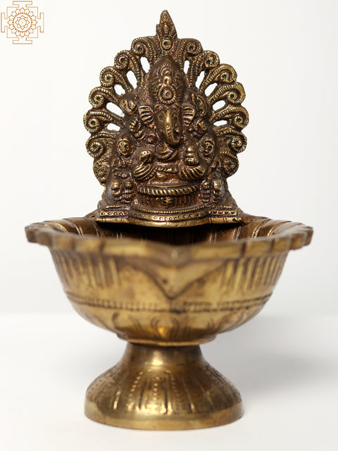 6" Small Lord Ganesha Lamp In Brass | Handmade