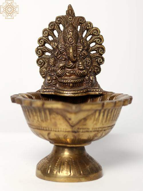 6" Handmade Lord Ganesha Brass Lamp for Home Decor