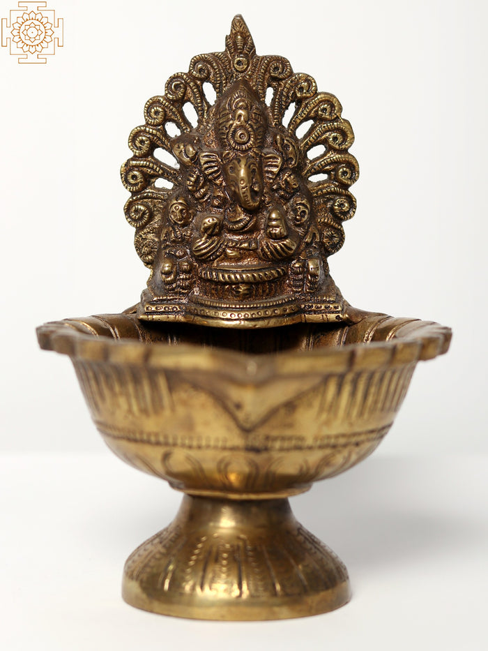 6" Handmade Lord Ganesha Brass Lamp for Home Decor