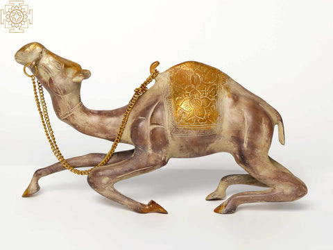 12" Seated Brass Camel Figurine | Decorative Piece