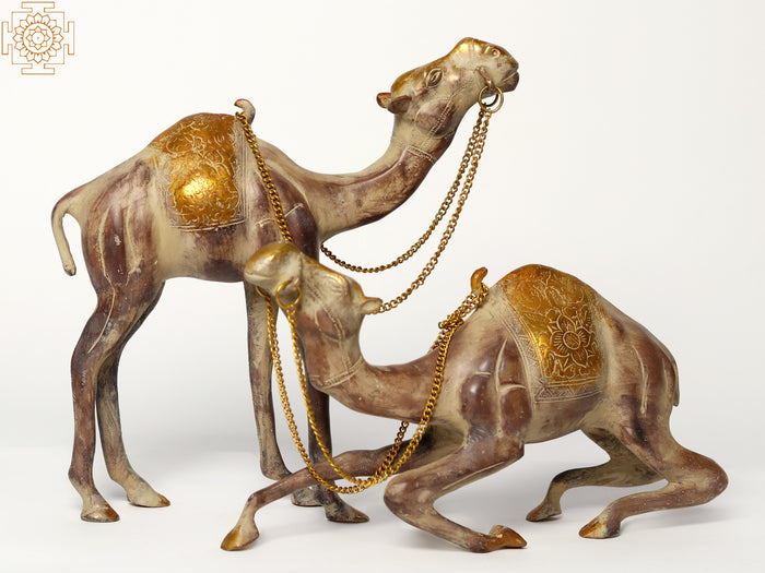 12" Brass Camel Pair Statue Handmade Home Decor