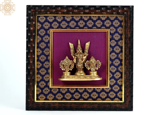 10" Tirupati Balaji Vaishnava Symbols Brass Wood Wall Hanging