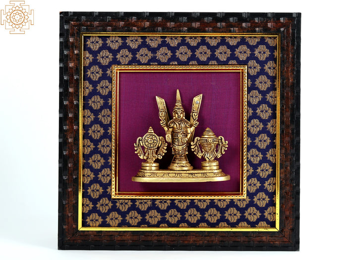 10" Tirupati Balaji Vaishnava Symbols Brass Wood Wall Hanging