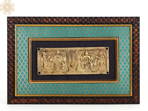 14" Vaishnava Symbols with Garuda and Hanuman | Wood and Brass Wall Hanging Frame
