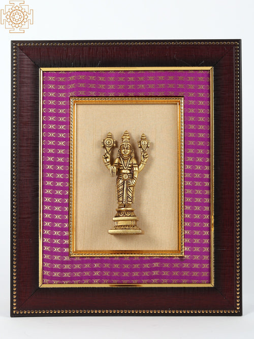13" Brass Tirupati Balaji Venkateshvara Wall Hanging with Wooden Frame