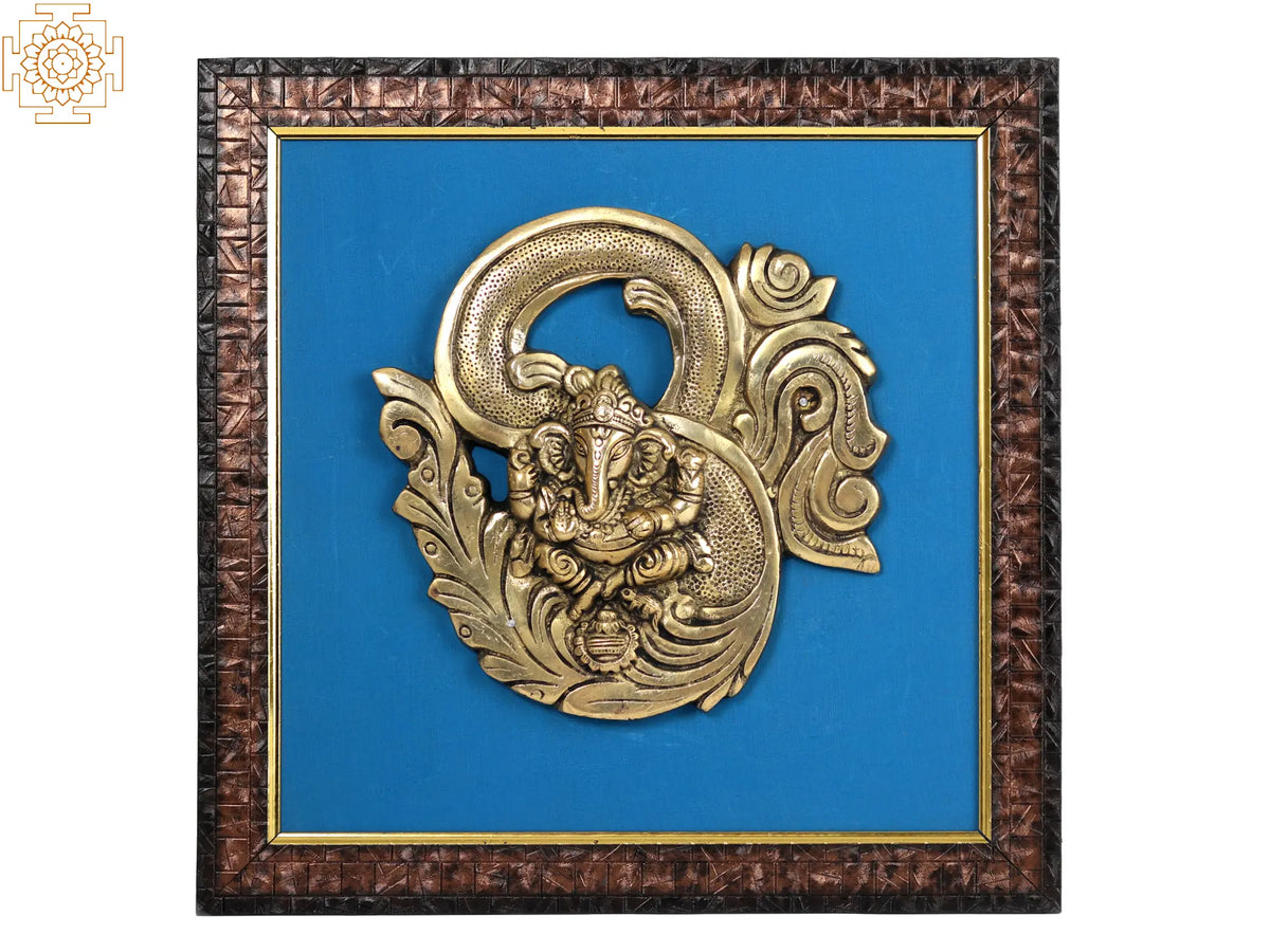 14" OM (AUM) Ganesha Wall Hanging Statue in Brass