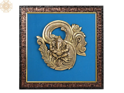 14" OM Ganesha Brass Wall Hanging Statue for Home Decor
