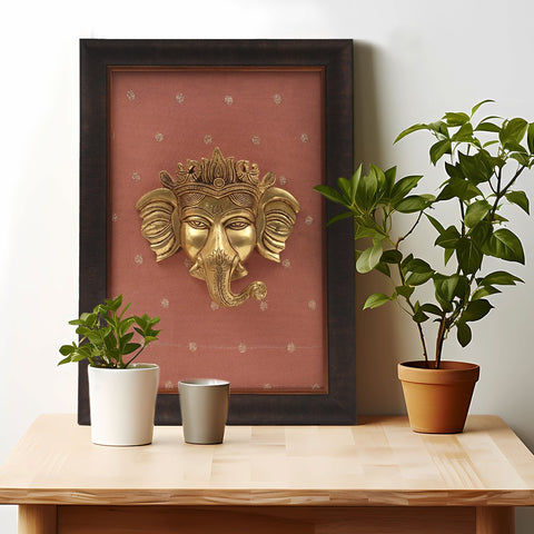 13" Lord Ganesha Brass Statue with Frame