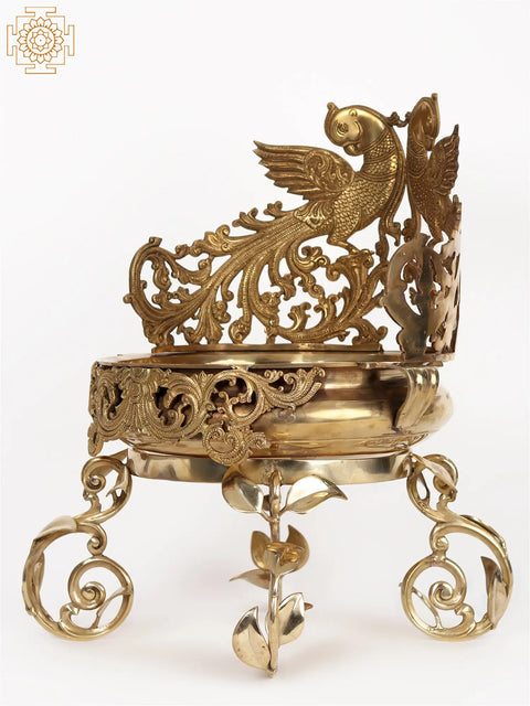 20" Brass Parrot Urli with Stand | Home Decor Showpiece