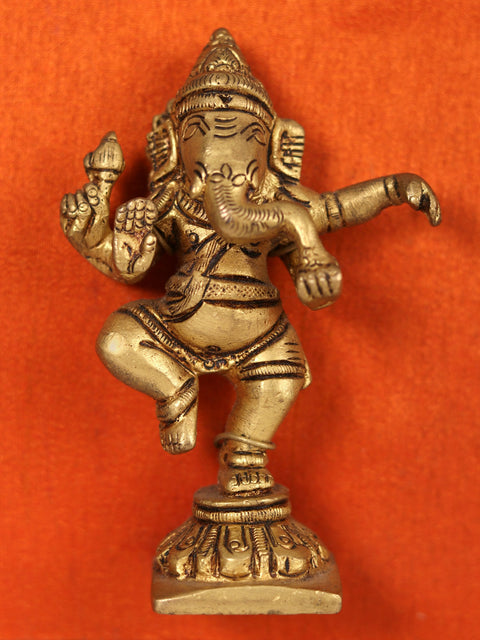 13" Wooden Framed Dancing Lord Ganesha in Brass | Wall Hanging