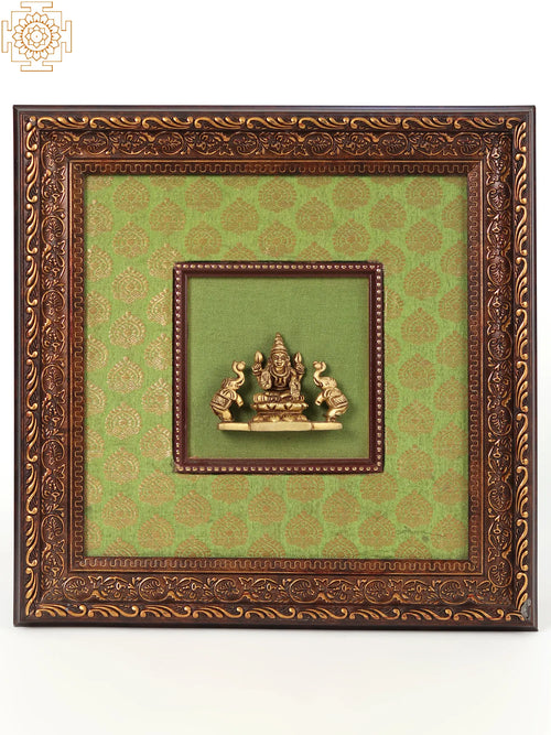 11" Brass Gajalakshmi Statue with Wooden Frame Wall Hanging