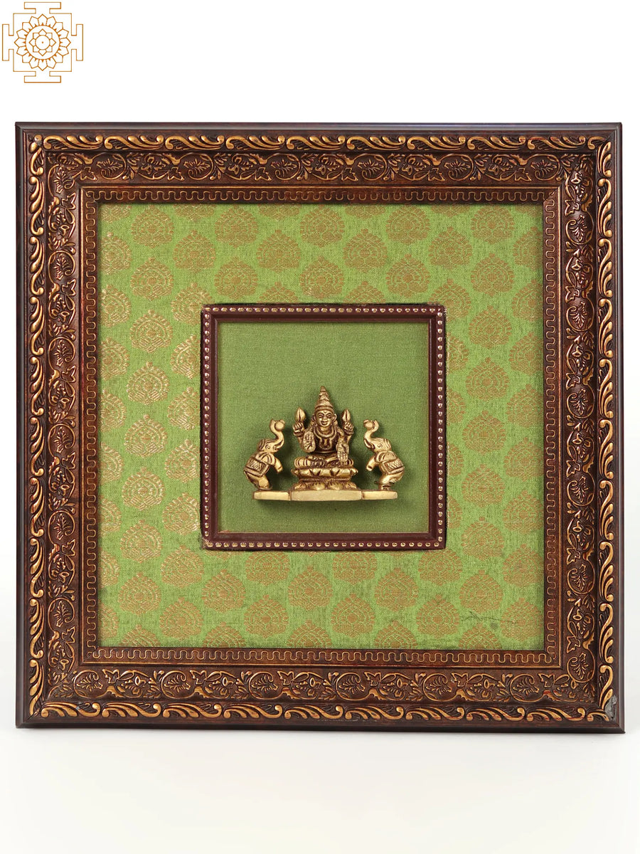 11" Brass Gajalakshmi Statue with Wooden Frame Wall Hanging
