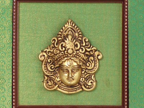 11" Framed Brass Goddess Durga Face Wall Hanging