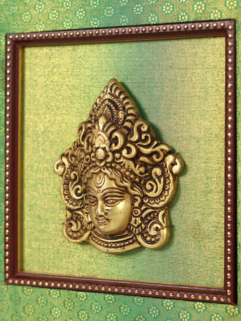 11" Framed Brass Goddess Durga Face Wall Hanging