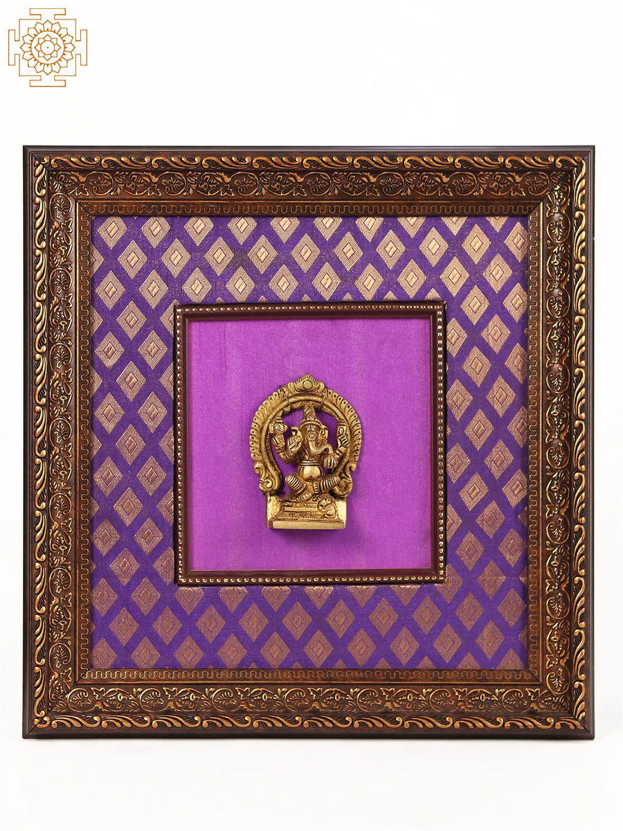 13" Wooden Framed Brass Lord Ganesha Wall Hanging