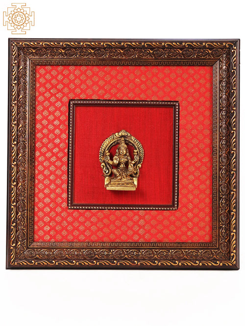 13" Brass Lakshmi Goddess Statue with Wooden Frame Wall Hanging