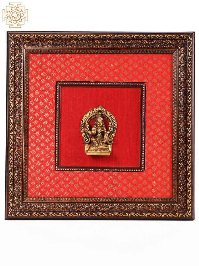 13" Brass Blessing Goddess Lakshmi With Wooden Frame | Wall Decor