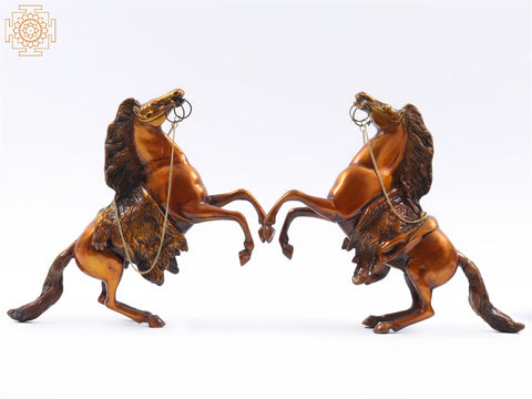 16" Pair of Jumping Horse Brass Statue | Home Decor