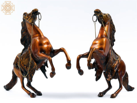 16" Pair of Jumping Horse Brass Statue | Home Decor