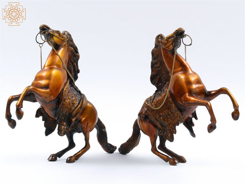 16" Pair of Jumping Horse Brass Statue | Home Decor