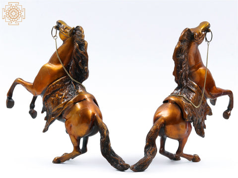 16" Pair of Jumping Horse Brass Statue | Home Decor
