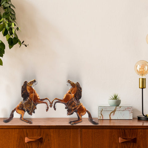 16" Pair of Jumping Horse Brass Statue | Home Decor